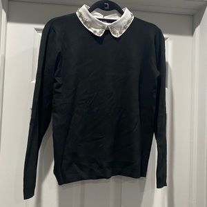 VICI Black Tie Collared Embellished Sweater